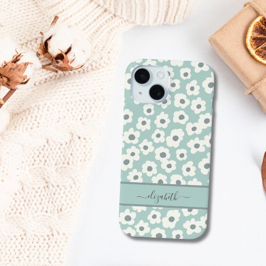 Skript Monogram Boho Grün Weiß Grau Floral Case-Mate iPhone Hülle
