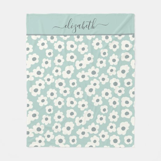 Skript Monogram Boho Grün Weiß Grau Floral  Fleecedecke (Vorderseite)