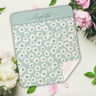 Skript Monogram Boho Grün Weiß Grau Floral  Sherpadecke