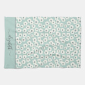 Skript-Monogramm Boho Sage Grün Weiß Grau Floral Geschirrtuch (Horizontal)