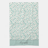 Skript-Monogramm Boho Sage Grün Weiß Grau Floral Geschirrtuch (Vertikal)