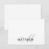 Skript-Monogramm Grau Schwarz Mitteilungskarte (Vorne/Hinten)
