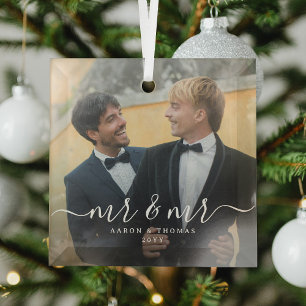Skript Mr & Mr Frischvermählte Foto Weihnachten Ornament Aus Glas