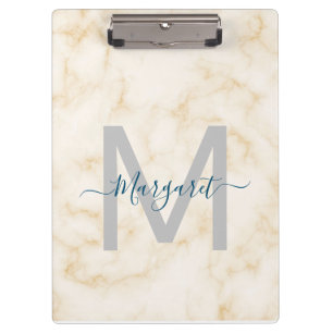 Skript Name Monogramm Gold Weiß Marmor Klemmbrett