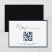 Skript Navy Blau Rahmen QR-Code Hochzeit RSVP Begleitkarte (Vorne/Hinten)