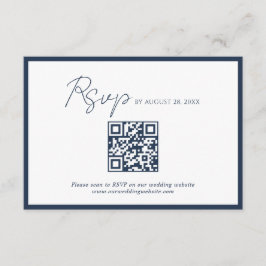 Skript Navy Blau Rahmen QR-Code Hochzeit RSVP Begleitkarte