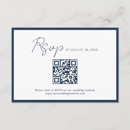 Skript Navy Blau Rahmen QR-Code Hochzeit RSVP Begleitkarte (Vorderseite)