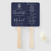 Skript Navy Blue Anchor Nautical Wedding Programm Fächer (Vorne und Hinten)