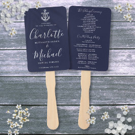 Skript Navy Blue Anchor Nautical Wedding Programm Fächer
