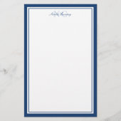 Skript Navy Blue Two Border Monogram Vertikal Briefpapier (Vorderseite)