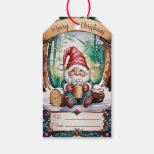 Skript Niedlich Rustikale Gnome Vintage Weihnachte Geschenkanhänger