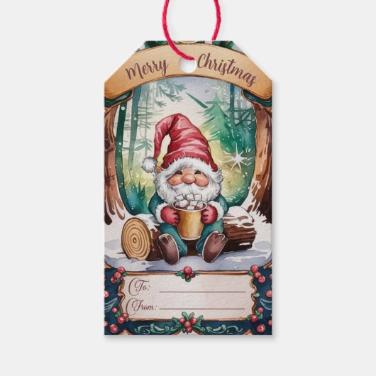 Skript Niedlich Rustikale Gnome Vintage Weihnachte Geschenkanhänger (Vorderseite)