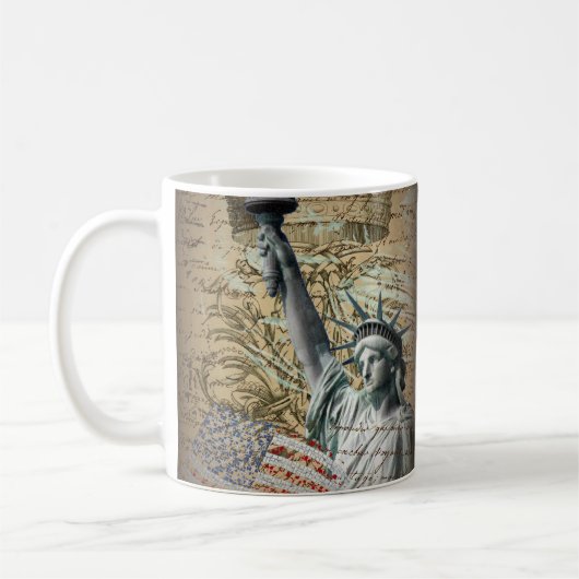 Skript-patriotisches New- Yorkfreiheitsstatue Kaffeetasse (Links)