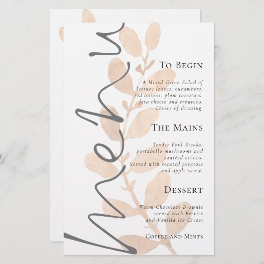 Skript-Peach-Blätter Hochzeitmenü (Vorne/Hinten)