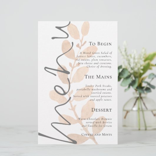 Skript-Peach-Blätter Hochzeitmenü (Stehend Vorderseite)