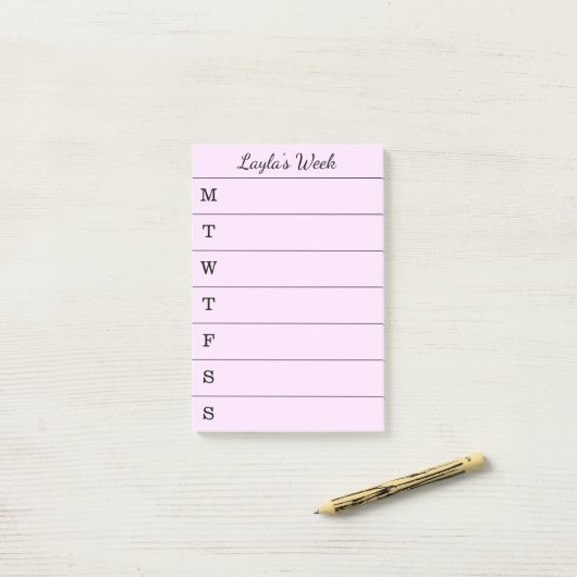 Skript-rosa Namenswochenzeitung, zum der Post-it Klebezettel (Auf Schreibtisch)