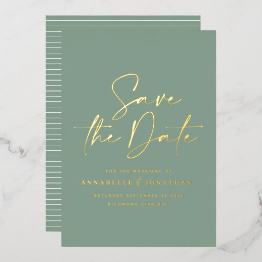 Skript Salbei Grün Folie Hochzeit speichern das Da Folieneinladung (Vorderseite/Rückseite)