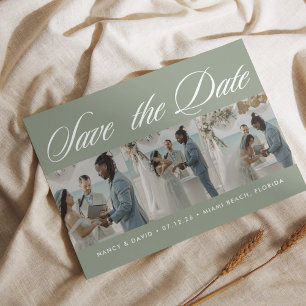 Skript Salbeigrün Foto Collage Strandhochzeit Save The Date