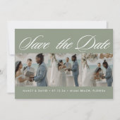 Skript Salbeigrün Foto Collage Strandhochzeit Save The Date (Vorderseite)
