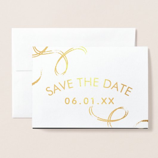 Skript Save the Date Foto Imitate Swirl Schwarzes Folienkarte (Vorderseite mit Umschlag)