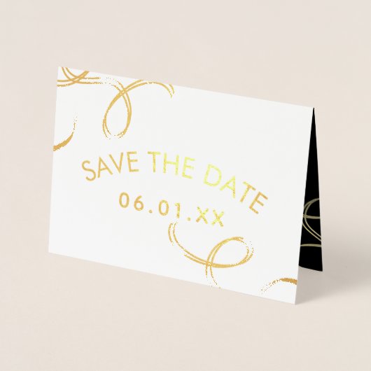 Skript Save the Date Foto Imitate Swirl Schwarzes Folienkarte (Vorderseite)