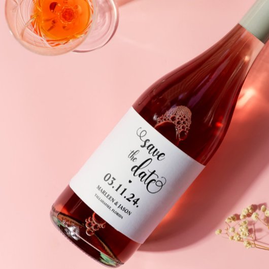 Skript Save the Date Schaumweinetikett