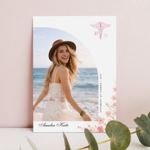 Skript-Schleife-Blumen-Foto-RN-Abschieds-Dankeschö Postkarte