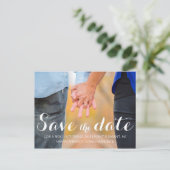 Skript-Schriftart Save the Date Foto-Postkarte Ankündigungspostkarte (Stehend Vorderseite)
