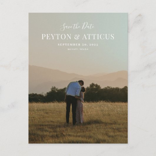 Skript-Schriftart Vertikales Foto Save the Date Po Ankündigungspostkarte (Vorderseite)