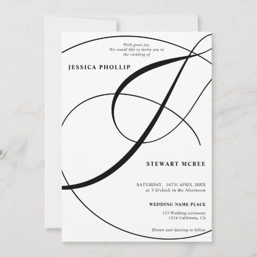 Skript Schwarz-weiß in einer kalligraphischen Hoch Einladung (Vorderseite)