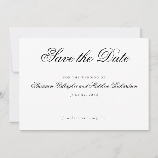 Skript Schwarz-weiße Hochzeit Speichern Sie das Da Ankündigung (Vorderseite)