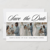 Skript-Typografie-Foto-Collage Strandhochzeit Save The Date (Vorderseite)