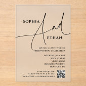 Skript-Typografie Minimalistischer QR-Code Hochzei Acryleinladungen (Vorderseite)