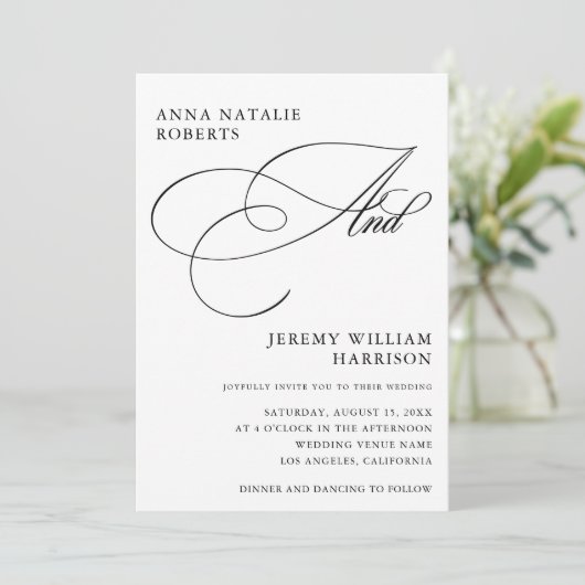 Skript und QR-Code für weißes und schwarzes Foto Einladung (Stehend Vorderseite)