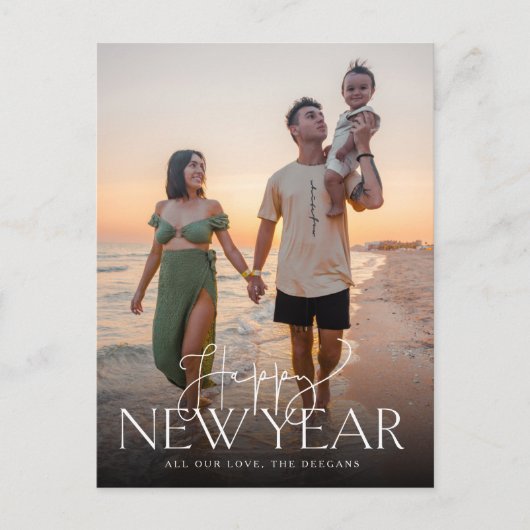 Skript und Sans flache neue Jahre Postkarte Vertik (Vorderseite)