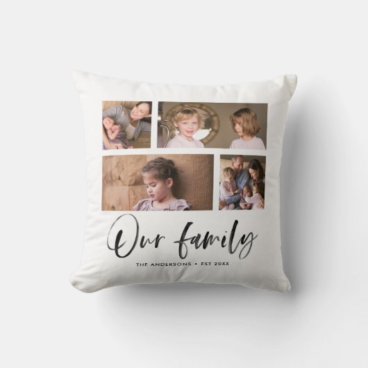 Skript Unser Familienname FotoCollage Kissen (Vorderseite)