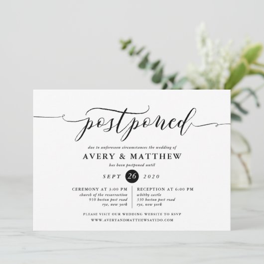 Skript Vertagte Hochzeitfeier und Empfang Einladung (Stehend Vorderseite)