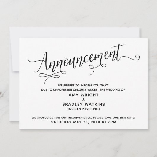 Skript verzögern Hochzeitsankündigung Einladung (Vorderseite)