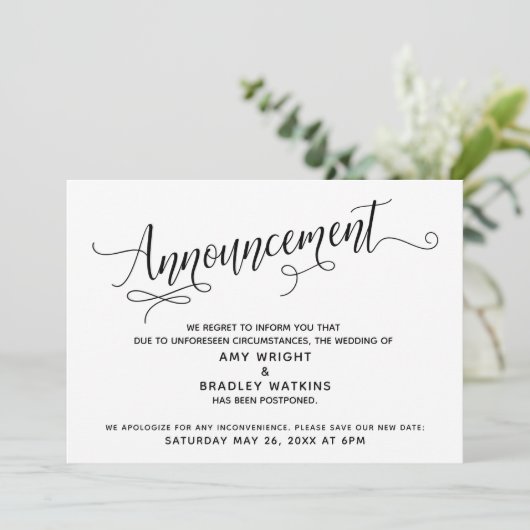 Skript verzögern Hochzeitsankündigung Einladung (Stehend Vorderseite)