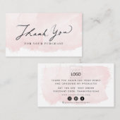 Skript Vielen Dank Blush Pink Watercolor Visitenkarte (Vorne/Hinten)