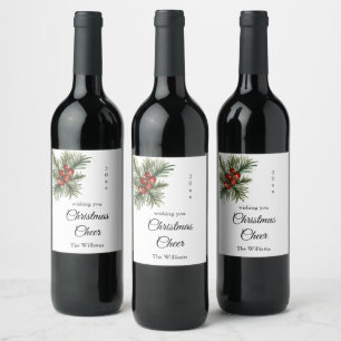 Skript Weihnachtsfreude Zweig mit Beeren Weinetikett