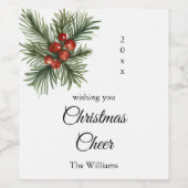 Skript Weihnachtsmann Zweig mit Berries Weinetikett (Einzelnes Label)