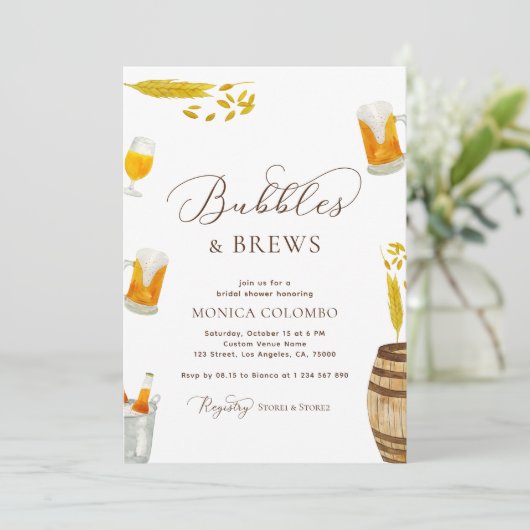 Skriptblasen & Bierbrauen-Brautparty Einladung (Stehend Vorderseite)