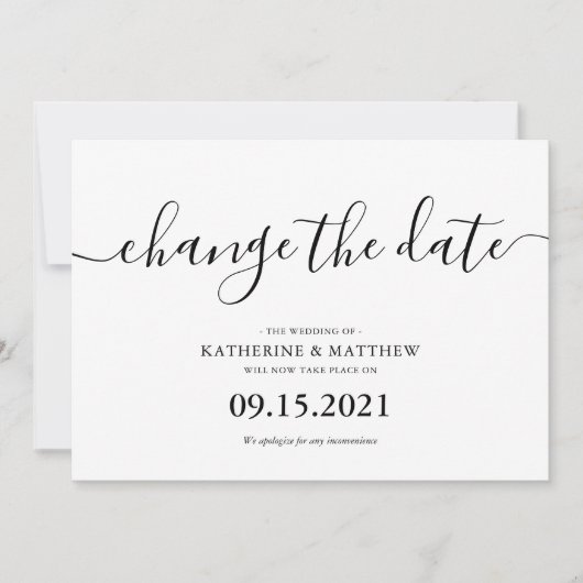 Skriptbriefe auf Hochzeit verschoben Save The Date (Vorderseite)