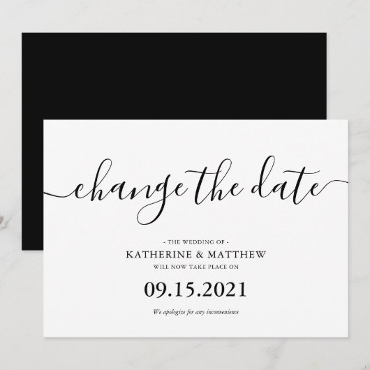 Skriptbriefe auf Hochzeit verschoben Save The Date (Vorne/Hinten)