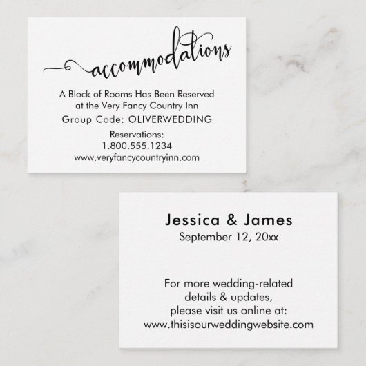 Skripte, einfache Hochzeitsunterkünfte Begleitkarte (Vorne/Hinten)