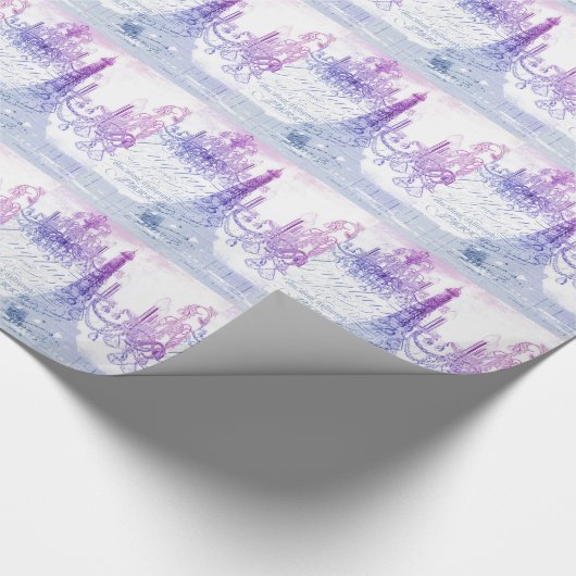 Skripte lila Kronleuchter Paris eiffel Turm Geschenkpapier (Ecke)