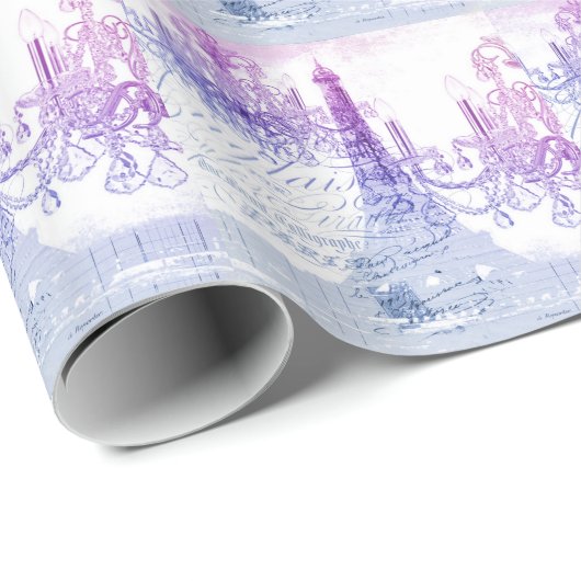 Skripte lila Kronleuchter Paris eiffel Turm Geschenkpapier (Rolleneckpunkt)