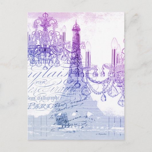 Skripte lila Kronleuchter Paris eiffel Turm Postkarte (Vorderseite)