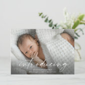 Skripteinführung Baby-Foto Dankeskarte (Stehend Vorderseite)